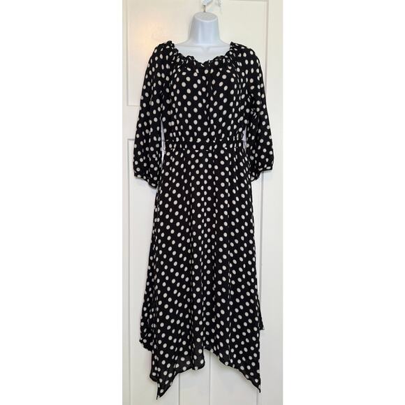 Maeve Anthropologie Gerti Midi Dress Black Polka Dot Off Shoulder Classic Sz 6 - Picture 1 of 14
